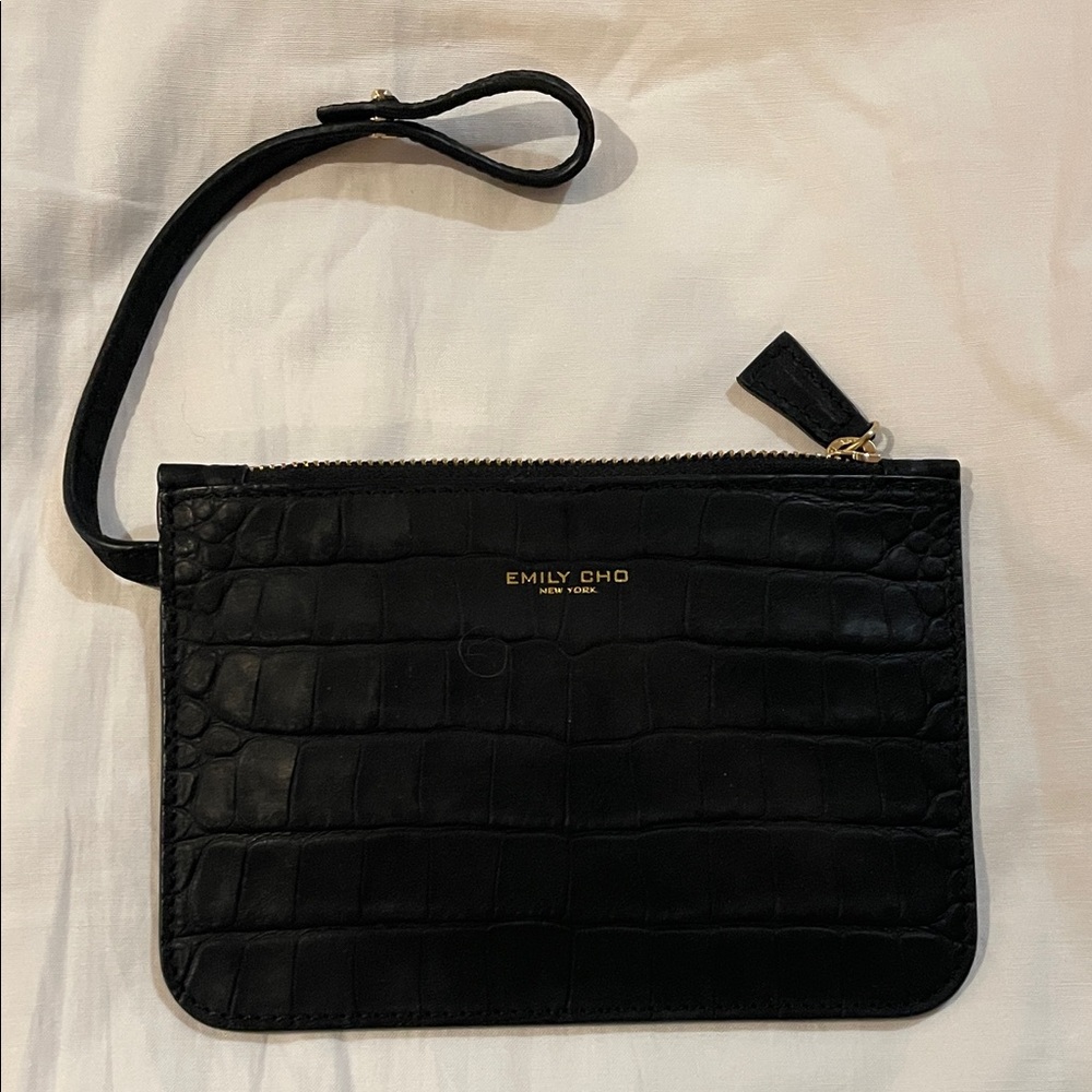 Black Croc-Embossed Wristlet